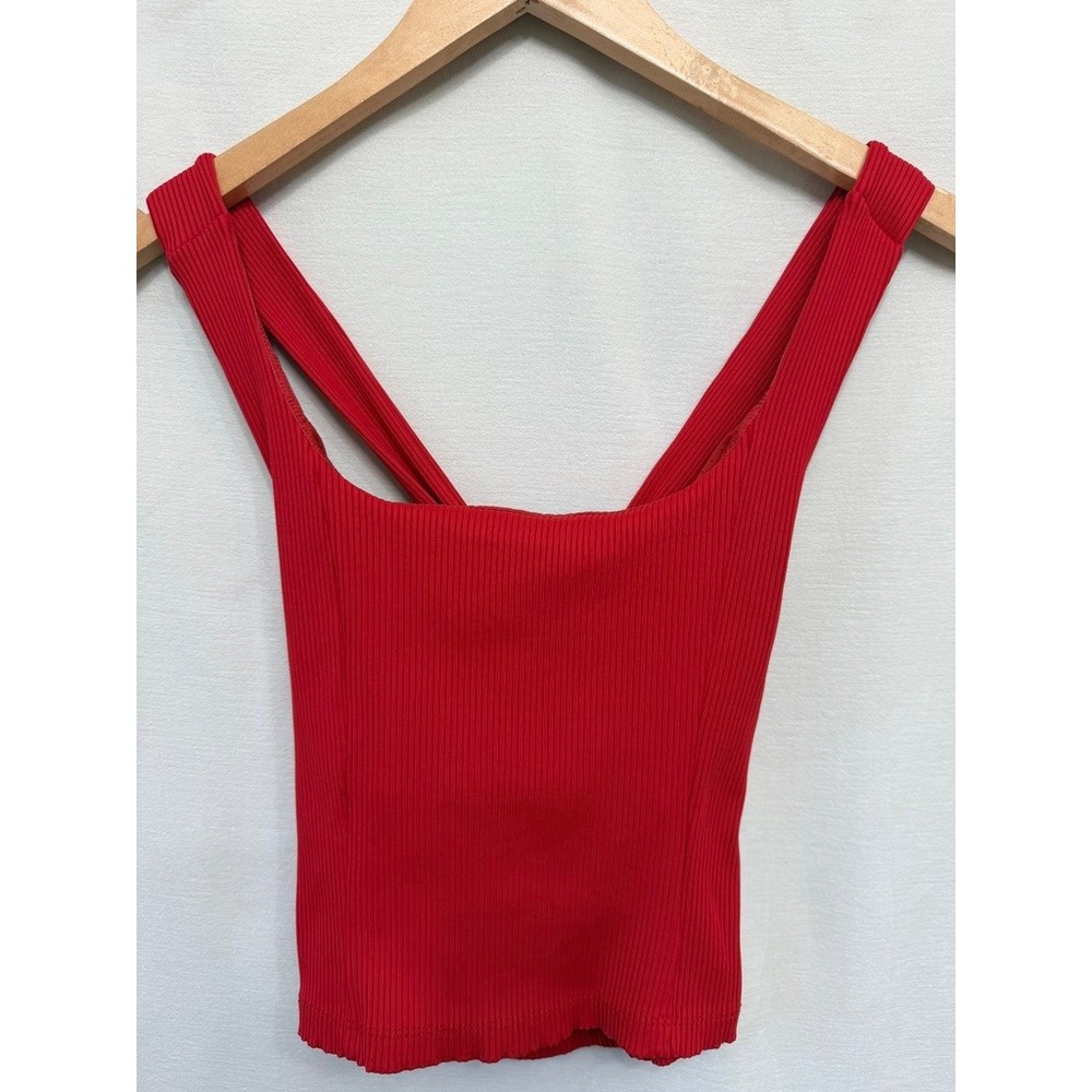 Carbon38 Ribbed Square Neck Cross Back Crop Tank Top Womens Medium Red Shelf Bra